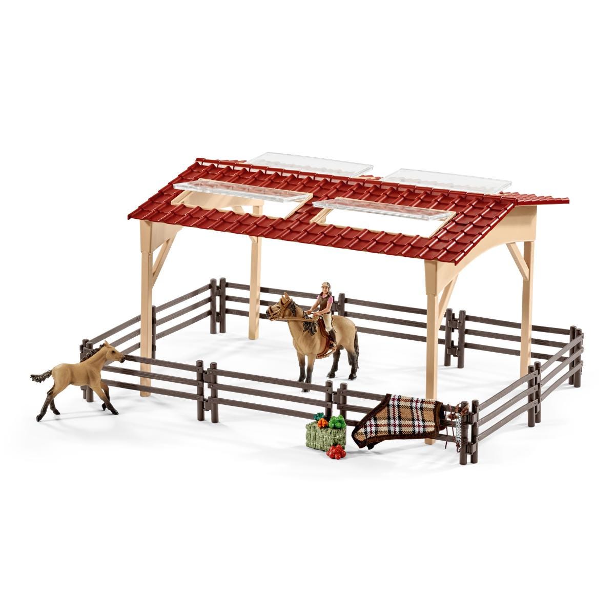 Paardenstal met paarden en toebehoren