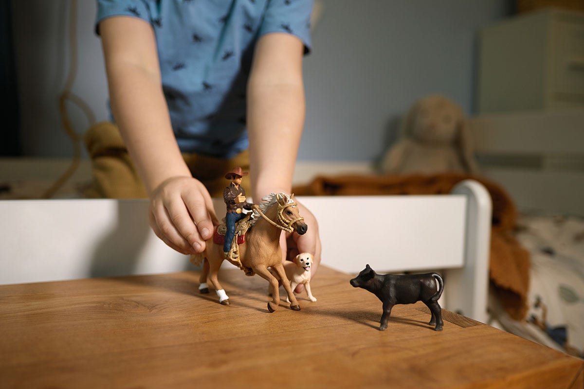 Schleich Farm World | Équitation Western 42578 | dès 3 Ans | 6 pièces | coffret ferme avec cowboy, cheval, veau et chien avec bride et selle | accessoires de rodéo western Schleich Farm World | Équitation Western 42578 | dès 3 Ans | 6 pièces | coffret ferme avec cowboy, cheval, veau et chien avec bride et selle | accessoires de rodéo western